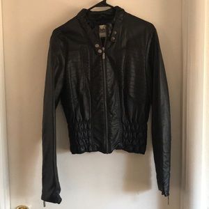 Black faux leather moto jacket